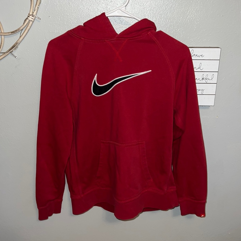 Nike Red Hooded Sweatshirt with Black Swoosh